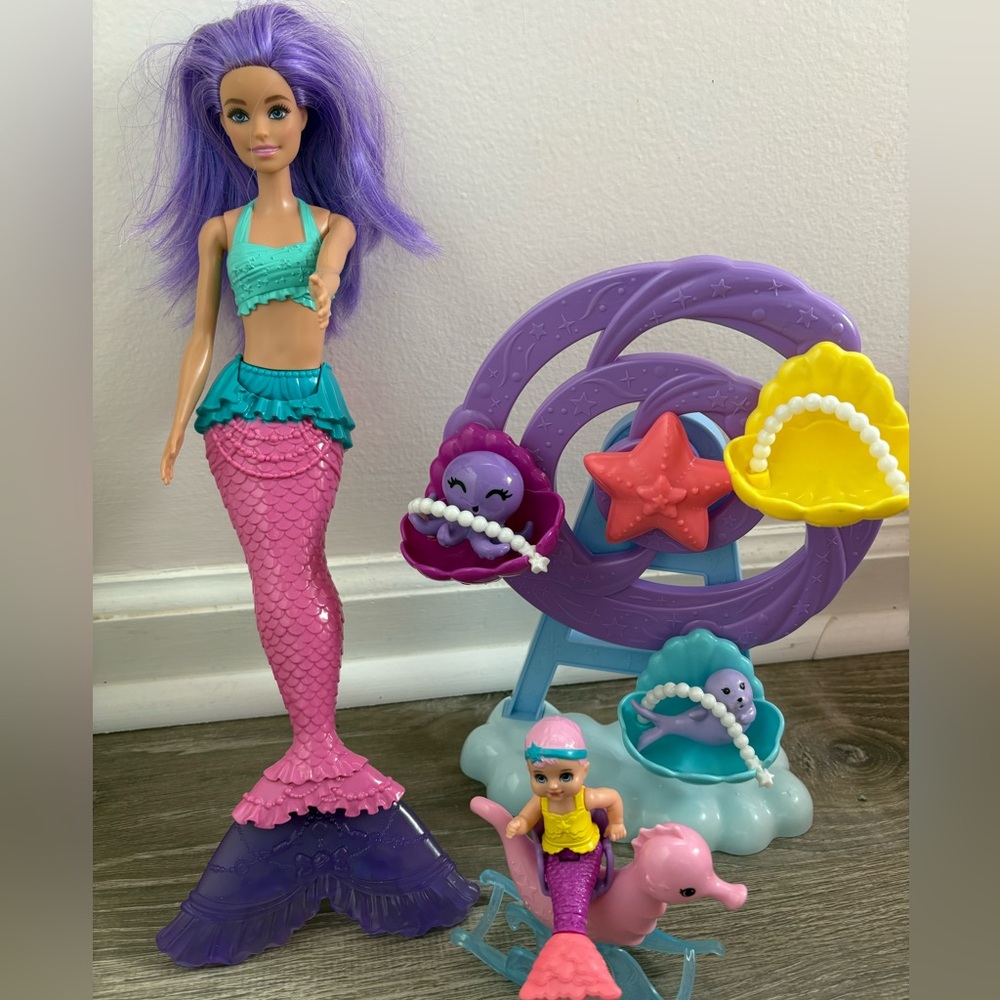 Barbie Mermaid Doll Set - Ferris Wheel with Shells, Merbaby, Octopus and Seal